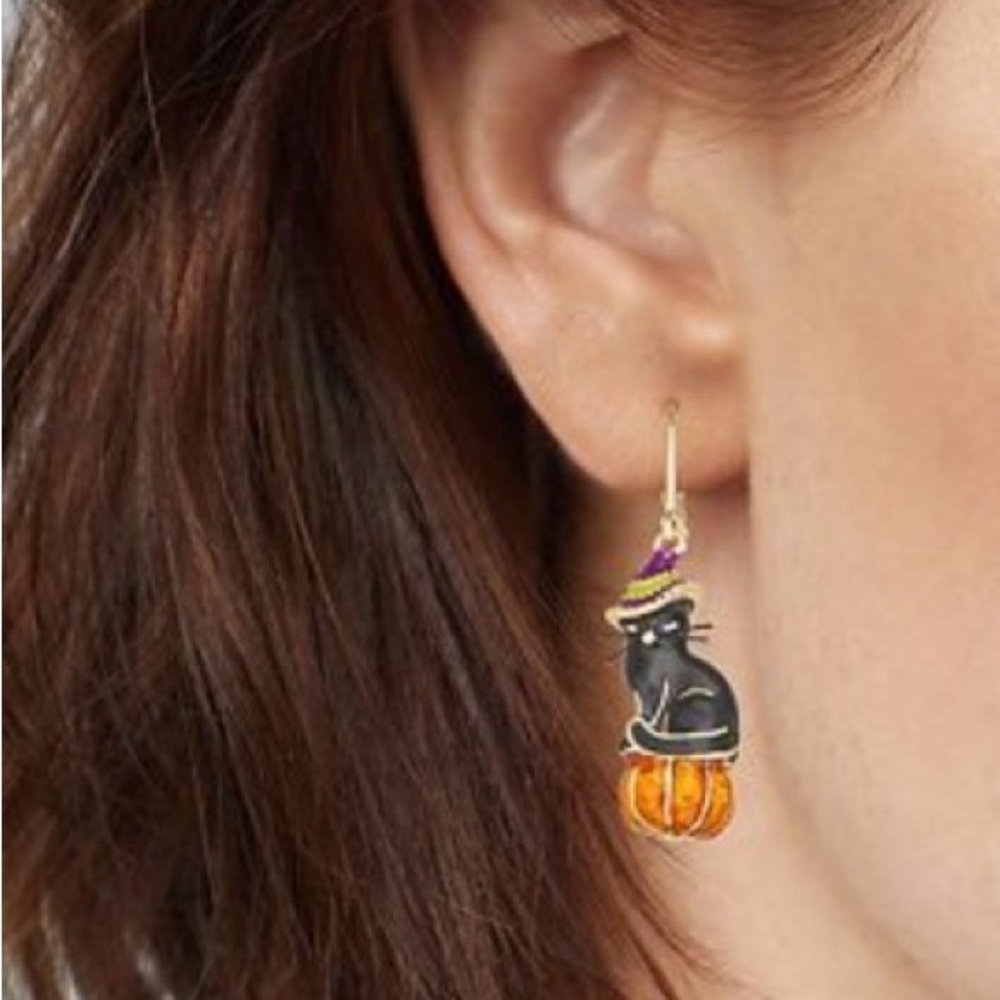 Napier Black Cat Earrings with Orange Pumpkin and Purple Hat - Picture 2 of 3